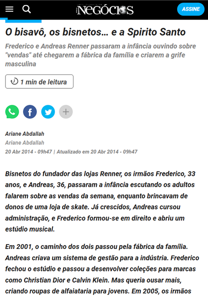 Matéria da revista Negócios sobre a Spirito Santo